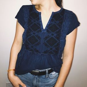 Lucky Brand Navy Bohemian Top